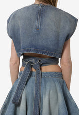 Alaïa Wraparound Belted Denim Top Blue AA9H1482D026C--A56