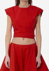 Alaïa Wraparound Belted Cropped Top Red AA9H1479W112C--319