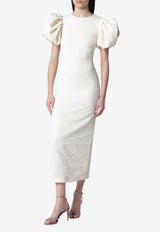 ROTATE Balloon-Sleeved Jacquard Midi Dress White 115745857PL/S_ROTAT-857