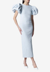 ROTATE Balloon-Sleeved Jacquard Midi Dress Light Blue 1155112000PL/S_ROTAT-2000