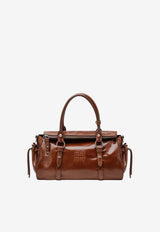 Miu Miu Embossed Logo Shiny Leather Handbag Brown 5BA328OOO2A44/T_MIU-F0BW5