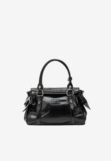 Miu Miu Embossed Logo Shiny Leather Top Handle Bag Black 5BA327OOO2A44/T_MIU-F0002