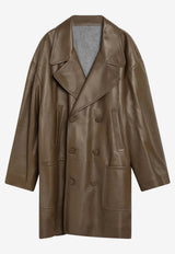 Fendi Double-Breasted Leather Coat Brown FPJ897AQOI/R_FENDI-F1LUZ