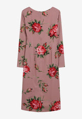 Dolce & Gabbana Bouquet Rose Print Midi Sheath Dress Pink F612TTFSA8Q/S_DOLCE-HF5ZN