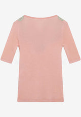 Chloé Guipure Lace-Trimmed Wool Knit Top Pink CH26UMP31665/S_CHLOE-6B4