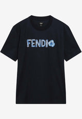 Fendi Logo Embroidered Crewneck T-shirt Blue FY0936AYXV/S_FENDI-F0PTH
