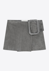 AMI PARIS Large Buckle Mini Skirt in Suede Gray FSK464LH0059/S_AMI-0516