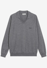 Miu Miu Intarsia Logo Wool Polo Sweater Gray MML05JOOO16WJ/S_MIU-F0BD9