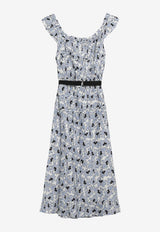 Prada Floral Print Pongee Midi Dress Blue P3R68HOOO19B0/S_PRADA-F0076