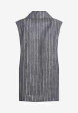 'S Max Mara Double-Breasted Pinstripe Linen Vest Blue SMMBALLOLI/S_MAXS-001