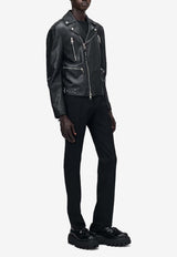 Classic Leather Zip-Up Biker Jacket