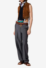 Miu Miu Logo Patch Suede Leather Vest Brown MPT318SOOO19ML_F0046