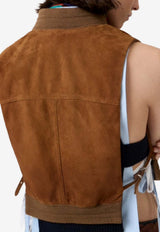 Miu Miu Logo Patch Suede Leather Vest Brown MPT318SOOO19ML_F0046