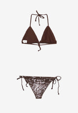 P.A.R.O.S.H. Halterneck Sequined Bikini Brown D005520GONG26_008