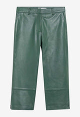 The Frankie Shop Olivet Straight-Leg Pants in Faux Leather Green PAFS21791VI/S_THE-400