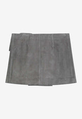 AMI PARIS Big Buckle Suede Mini Skirt Gray FSK464LH0059_0516