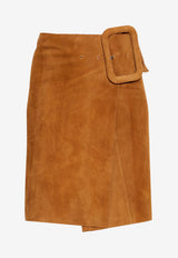 AMI PARIS Big Buckle Suede Skirt Caramel FSK463LH0059_236