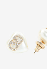 VLogo Heart-Shaped Pearl Earrings
