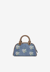 Mini Floral Embroidered VLogo Denim Handbag