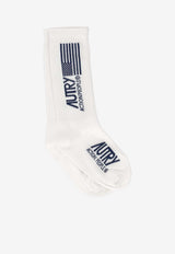 Autry Kids Boys Striped Ribbed Socks White KOAK01_WB