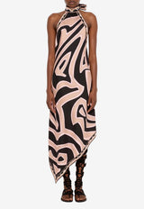 Pucci Labirinto Print Asymmetric Silk Midi Dress Multicolor 6HRH05 6H752 031