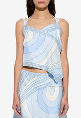 Pucci Iride Print Silk Scarf Top Light Blue 6HRM46 6H754 012