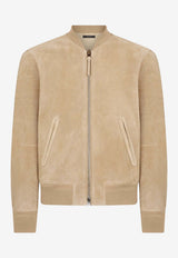 Perforated Cashmere Suede Bomber Jacket