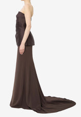Solace London Alia Satin Crepe Strapless Gown Brown OS47031--CHESTNUT