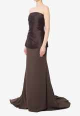 Solace London Alia Satin Crepe Strapless Gown Brown OS47031--CHESTNUT