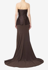 Solace London Alia Satin Crepe Strapless Gown Brown OS47031--CHESTNUT