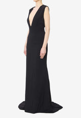 Solace London Althea Deep V-neck Crepe De Chine Gown Black OS47005--BLACK