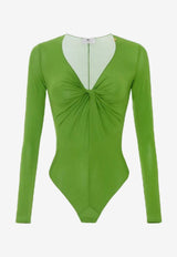 Elisabetta Franchi Draped Long-Sleeved Bodysuit Green BO01261E2_EV3