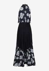 Floral Print Plated Maxi Dress