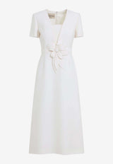 Embroidered Crepe Midi Dress