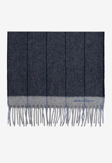 Ferragamo Striped Fringe Scarf Navy 520059 SR HERRINGES 750572-BLU GRIGIO