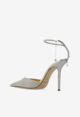 Jimmy Choo Saeda 100 Crystal Embellished Glittered Pumps Platinum SAEDA 100 BBG-PLATINUM ICE CRYSTAL