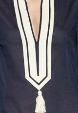 Tory Burch Tasseled V-neck Tunic Mini Dress Navy 83308 0-405
