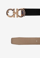 Ferragamo Reversible Gancini Leather Belt Black 679710 DOUBLE ADJUS 764161-NERO