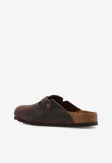 Birkenstock Boston Waxed Leather Slides Brown 159713 0-HABANA