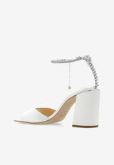 Jimmy Choo Saeda 85 Crystal Chain Satin Sandals White SAEDA SANDAL BH 85 BGH-IVORY CRYSTAL