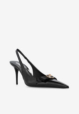 Versace Gianni Ribbon 100 Leather Slingback Pumps Black 1013717 1A08983-1B00V