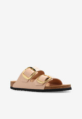 Birkenstock Arizona Big-Buckle Leather Slides Beige 1026553 0-HIGH SHINE NEW BEIGE