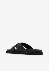 Versace Crisscross Leather Slides Black 1016188 1A11124-1B000