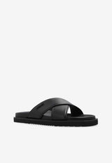 Versace Crisscross Leather Slides Black 1016188 1A11124-1B000