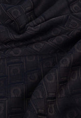 Ferragamo Monogram Jacquard Silk Scarf Navy 520121 ST MONOSTR 776150-DARK NAVY