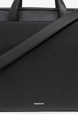 Ferragamo Hug Buckle Leather Briefcase Black 241652 TWINS 775193-NERO