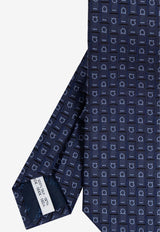 Ferragamo Gancini Silk Jacquard Tie Navy 351184 4 NEW MONO 776594-F BLU