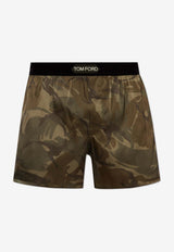 Tom Ford Satin Military Camo Boxer Shorts Green T4LE41550 0-309