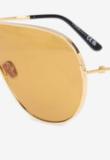 Tom Ford Keating Oversized Aviator Sunglasses Yellow FT1158 0-7130E