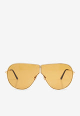 Tom Ford Keating Oversized Aviator Sunglasses Yellow FT1158 0-7130E